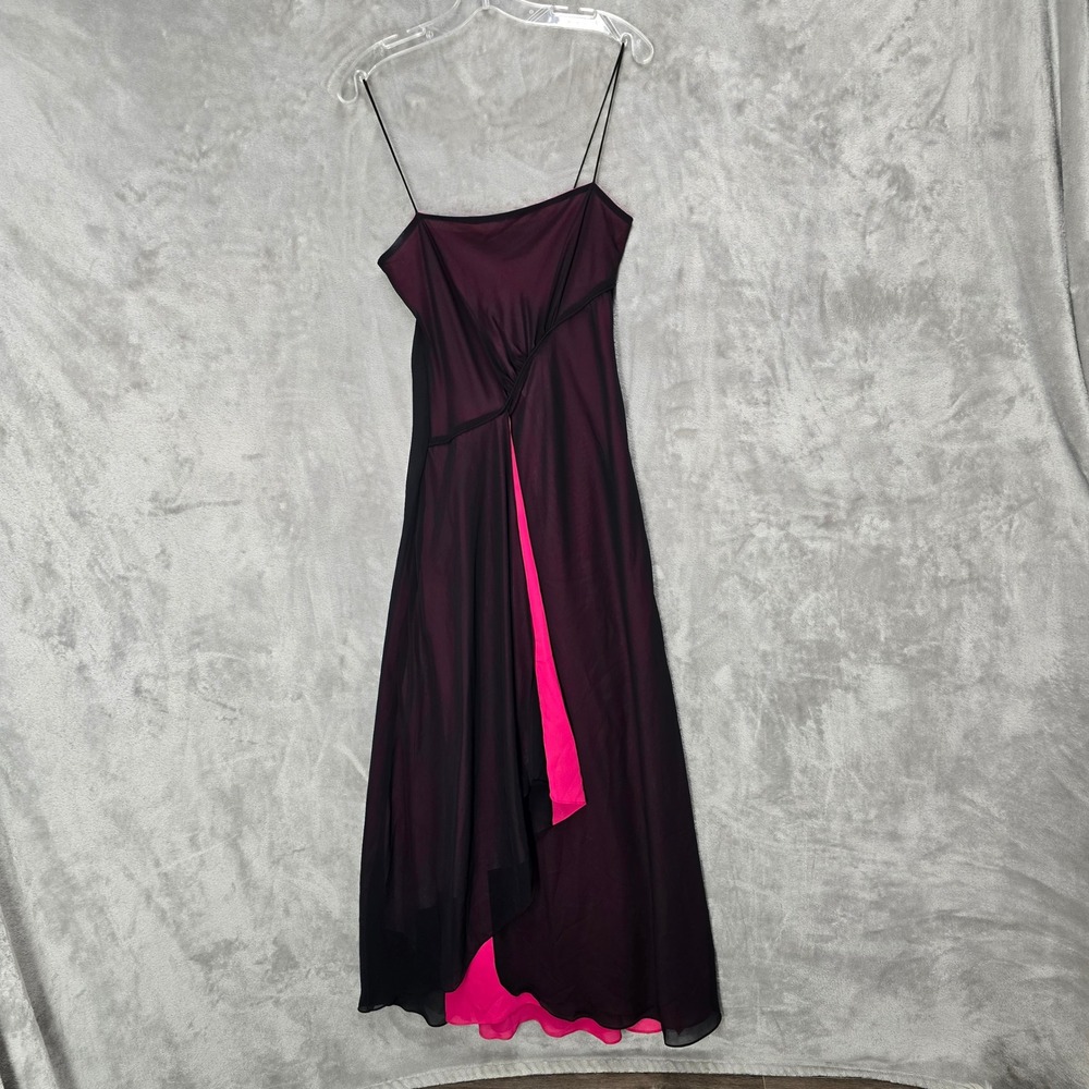 Maria Bonita USA Vintage Y2K Black Pink Sheer Overlay Maxi Dress Goth 90s Prom
